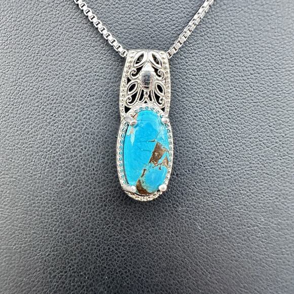 Karis Mojave Turquoise Pendant Necklace Stainless Steel Silver Oval Stone 18” - Picture 3 of 8